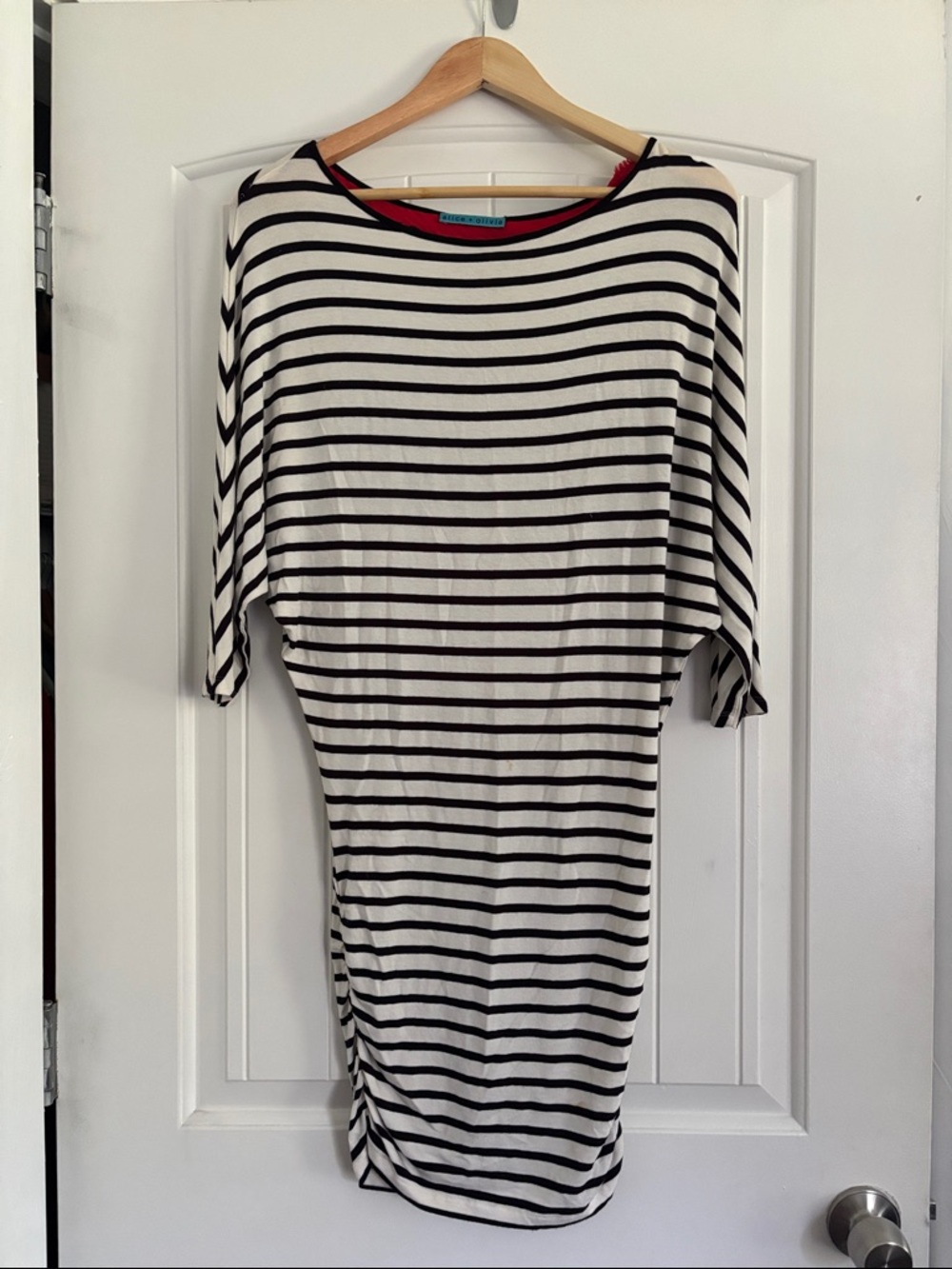 Alice + Olivia Black and White Striped Midi Dress